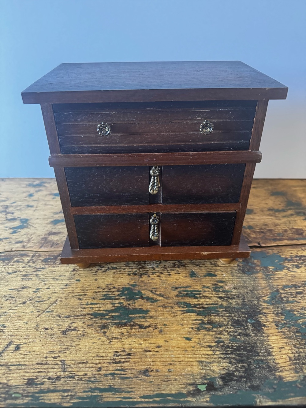 Classic Small Wooden Jewelry Chest in Dark Brown